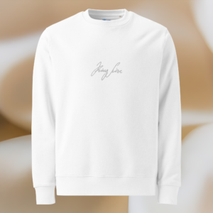 Premium Bio-Pullover Weiß | Signature Stick Front mittig