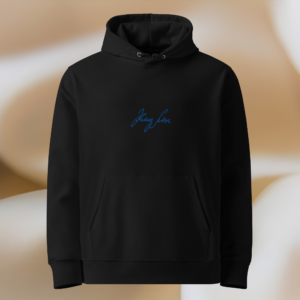 Premium Bio-Hoodie Schwarz | Signature Stick Front mittig