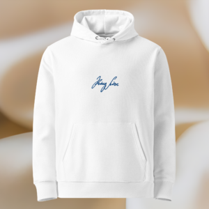 Premium Bio-Hoodie Weiß | Signature Stick Front mittig